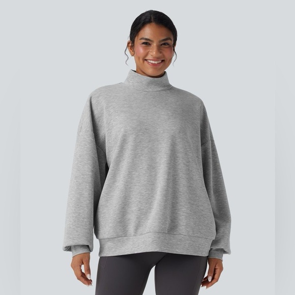 Halara Mock-neck Relaxed Casual NWT Sweatshirt Small Grey Athleisure W Pockets - Picture 2 of 6